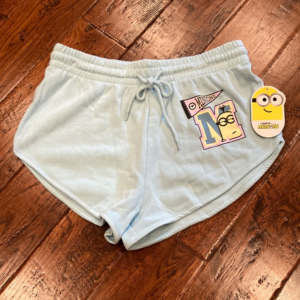 Junior’s Minions Athletic Light Blue Shorts Size Large NEW